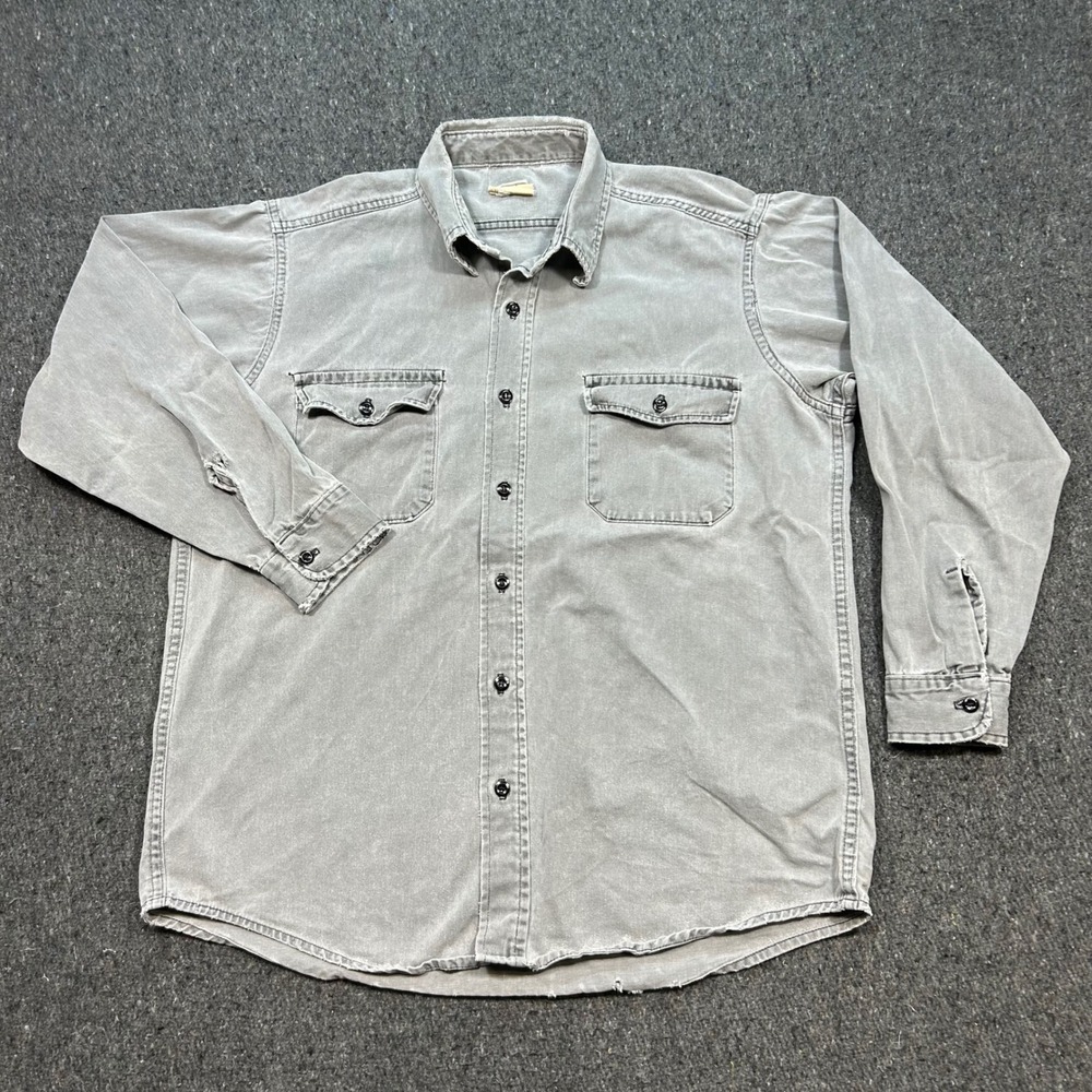 Melton Distressed Vintage Mens Grey Workwear Classmaster‎ Button Down Shirt